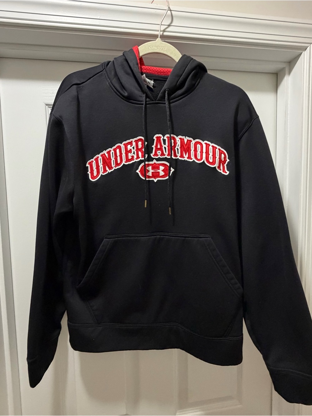 Under Armour Black Hoodie with Red Script Logo (men’s Sm or women’s Md)